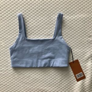 Girlfriend Collective blue square neckline sports bra